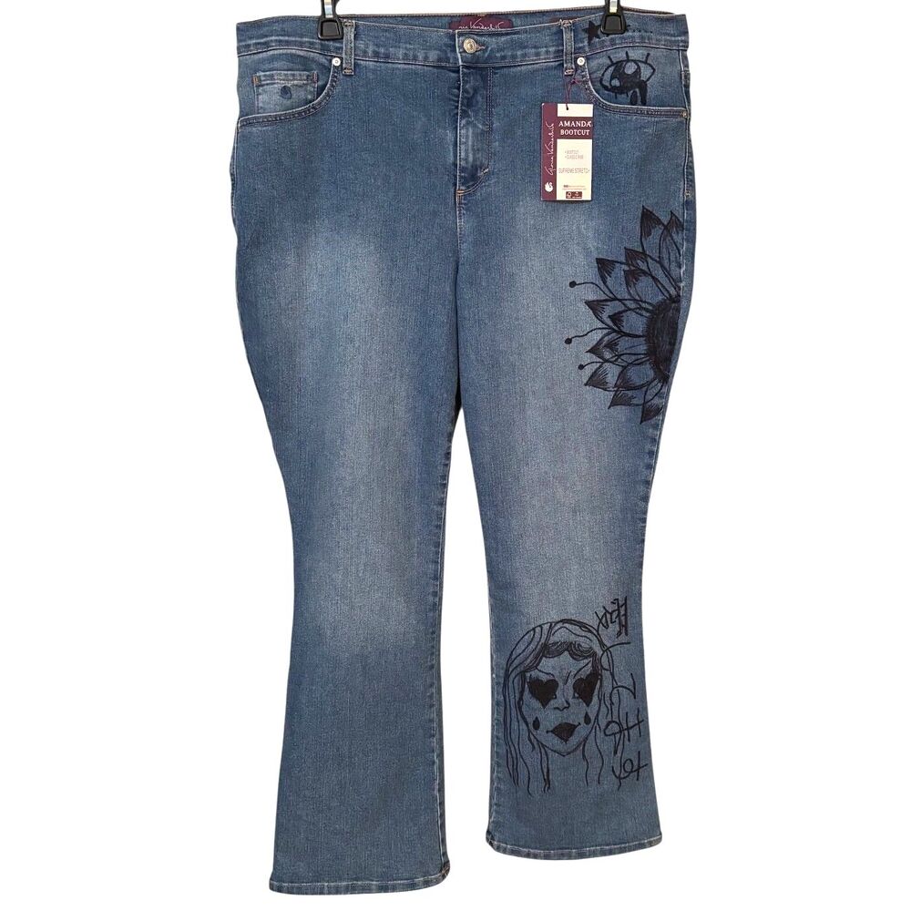 NWT Gloria Vanderbilt Amanda Bootcut Jeans 20W Hand Painted Art Plus Size